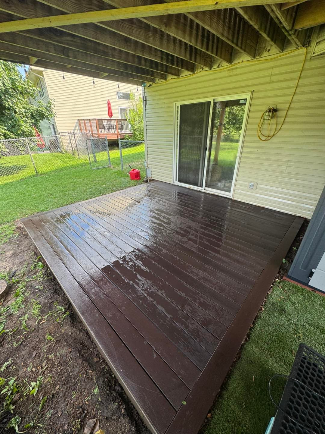 Completed outdoor structure and deck construction