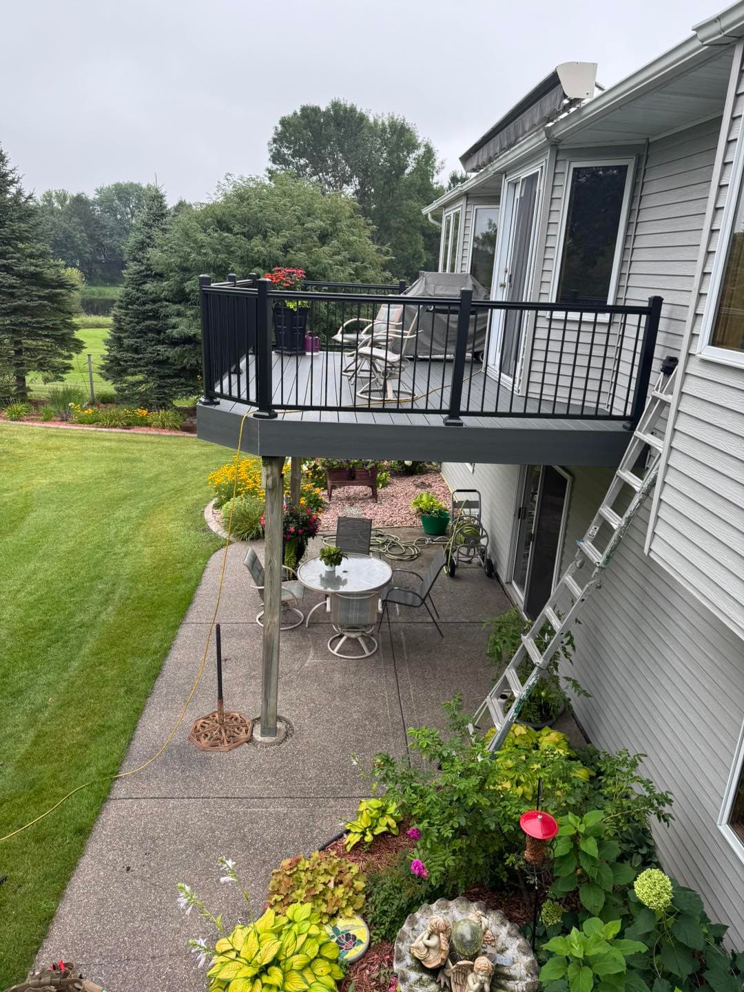 Elevated deck with landscaped garden below